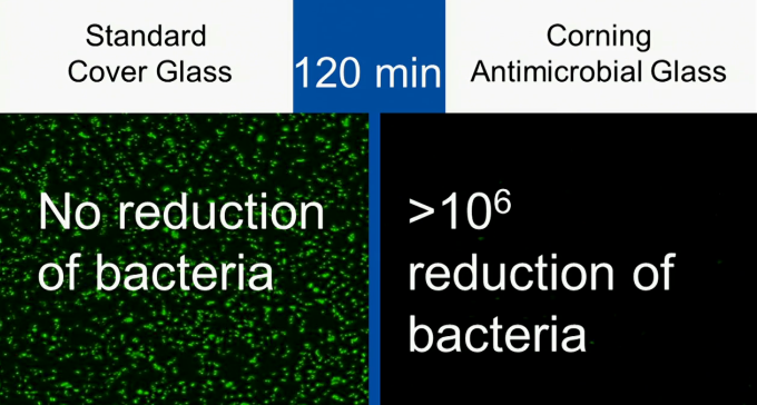 In two hours time, the antimicrobial coating from Corning has assassinated harmful bacteria and viruses lurking on your phone or tablet display - Future of phone displays: non-reflective, antimicrobial, made with Corning