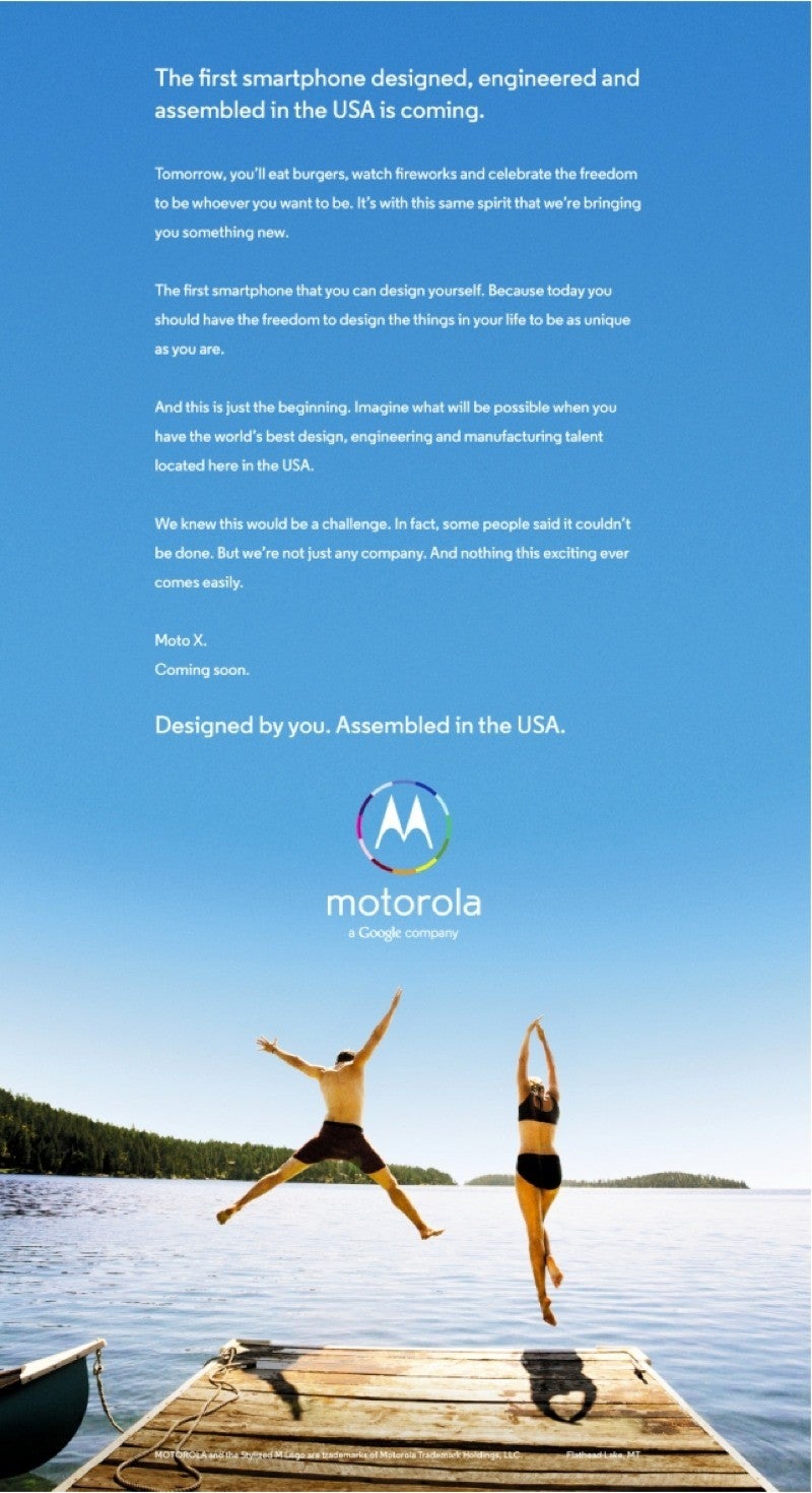 First Moto X ad due tomorrow is all about freedom to customize. 'Merica!