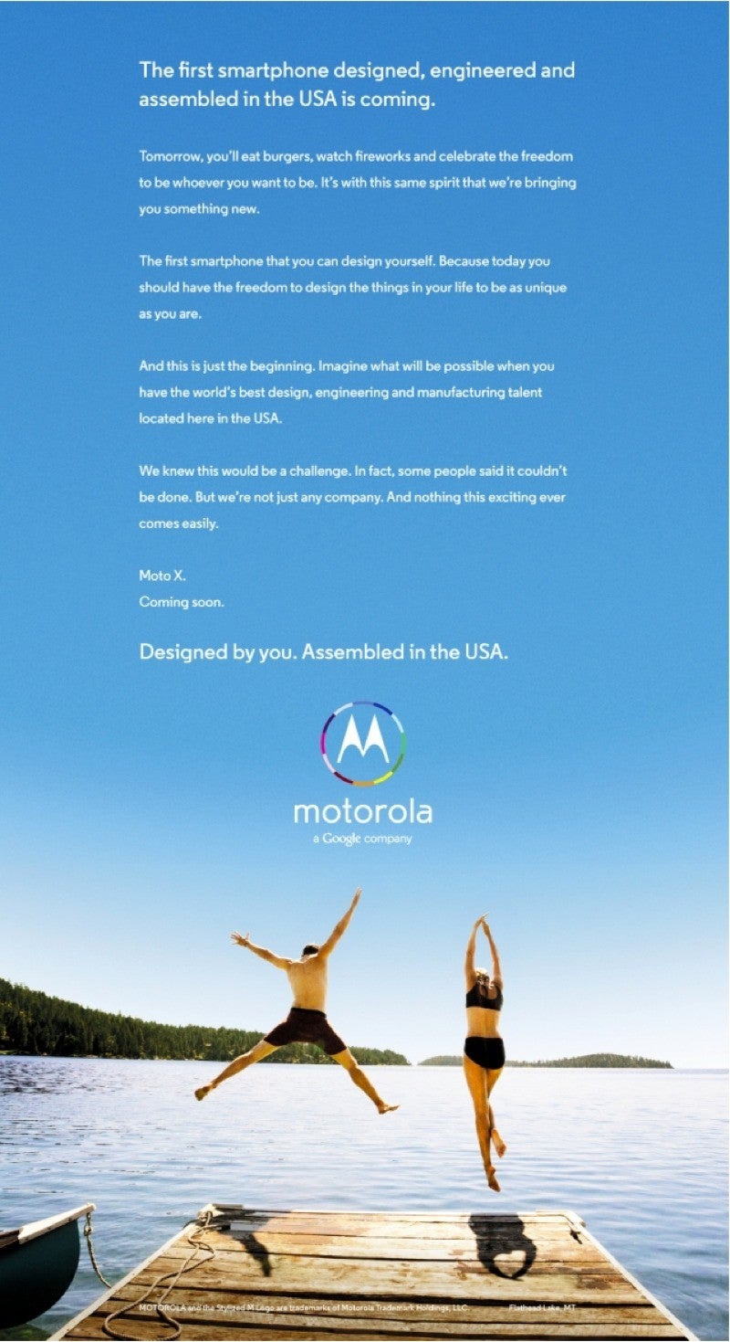 First Moto X ad due tomorrow is all about freedom to customize. &#039;Merica!