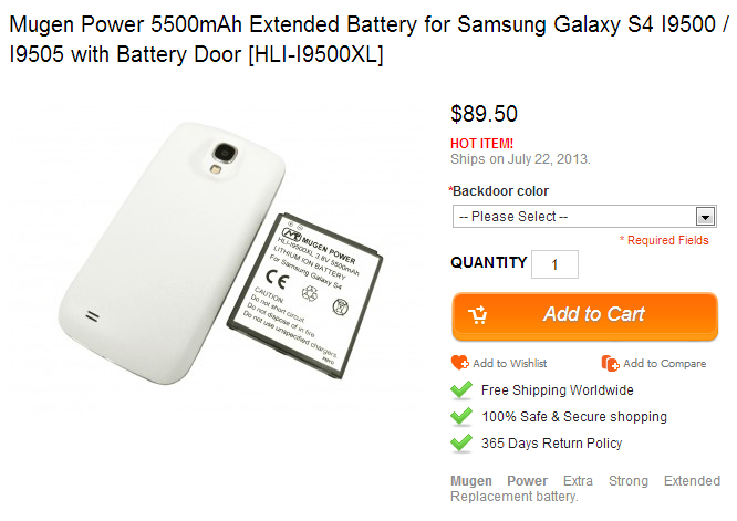 Pre-order your 5500mAh extended battery for the Samsung Galaxy S4 - Mugen Power offers massive 5500mAh cell for the Samsung Galaxy S4
