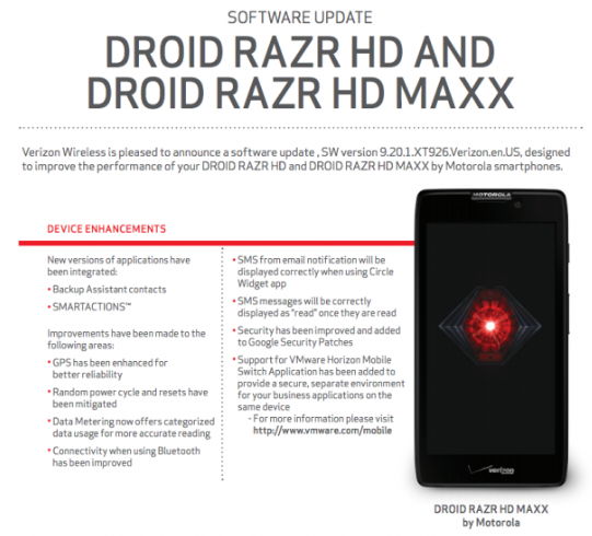 An update is coming to the Motorola DROID RAZR HD and Motorola DROID RAZR MAXX HD - Update coming for Motorola DROID RAZR HD and Motorola DROID RAZR MAXX HD; it&#039;s not Android 4.2.2.