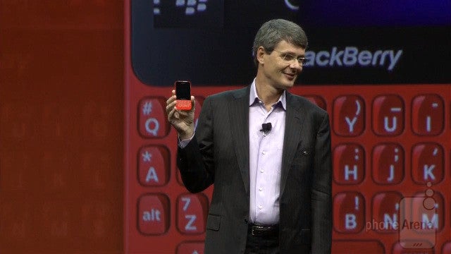 Flashback to May when BlackBerry CEO Thorsten Heins introduced the BlackBerry Q5, in red - U.K.&#039;s Carphone Warehouse now offers the BlackBerry Q5 in red