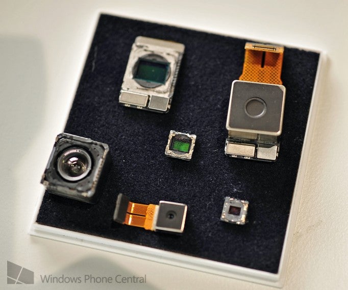 Lumia 1020 camera sensor (top right) dwarfs traditional smartphone cameras. - Nokia Lumia 1020: smaller sensor camera than 808 PureView, but could capture the best images of any smartphone