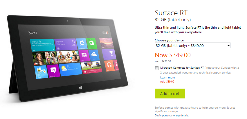 Microsoft Surface RT price cuts now in effect at the Microsoft Store, 32GB tablet now $349