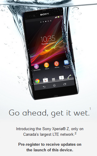 The waterproof Sony Xperia Z will be a Bell exclusive in Canada - Sony Xperia Z is a Bell exclusive in Canada