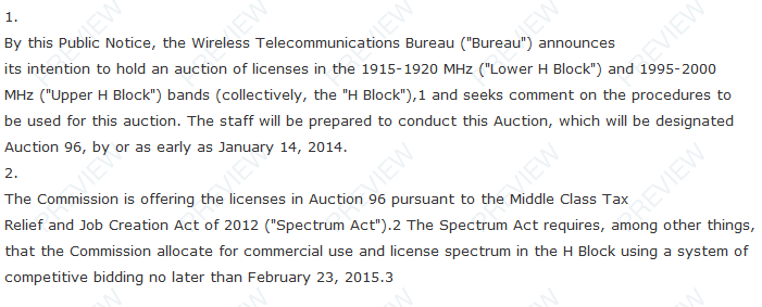 Excerpt from the FCC's draft for its auction of H Block spectrum - FCC to auction H-Block spectrum, seeks comments