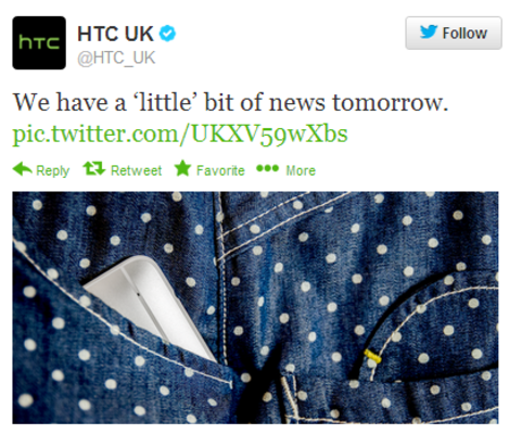 This tweet from HTC UK gives us a hint about the unveiling of the HTC One Mini on Thursday - Tweet from HTC hints at unveiling of HTC One Mini on Thursday