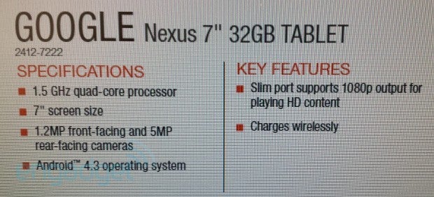 Nexus 7 leak shows wireless charging, quad-core processor, release date