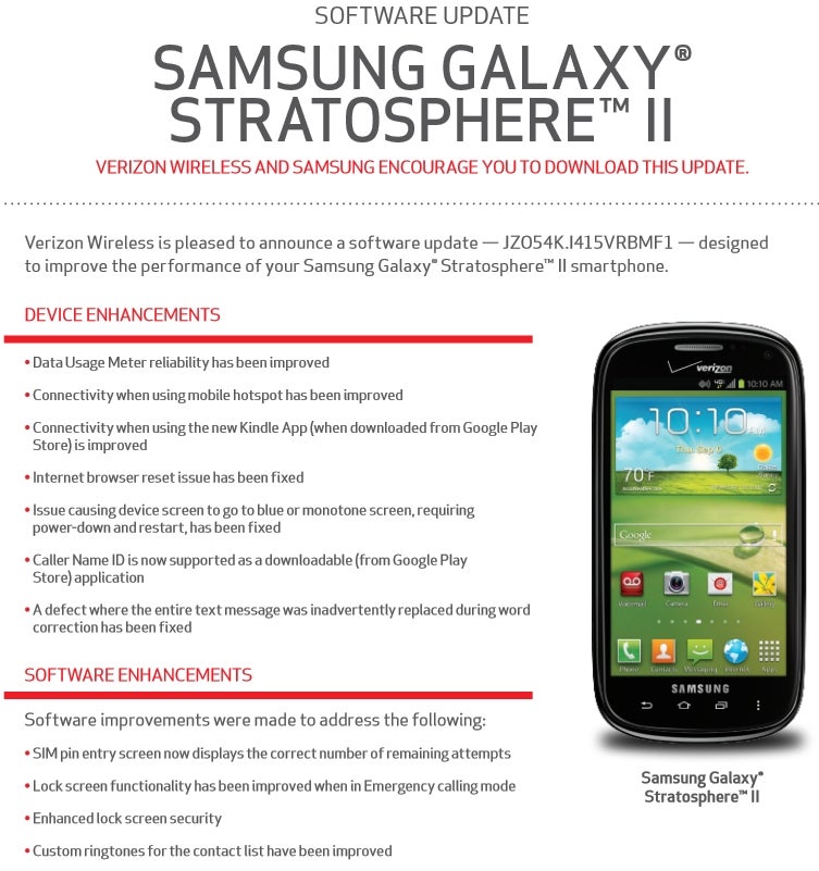 Verizon's Samsung Galaxy Stratosphere II receives new software update