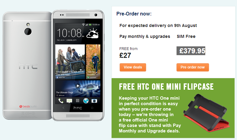 Carphone Warehouse expects pre-orders of the HTC One mini to arrive on August 9th - HTC One mini to launch in U.K. on August 9th
