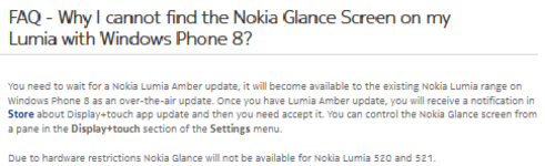 Nokia reveals that there will be no Glance screen for the low-end Nokia Lumia 520 and Nokia Lumia 521 models - Nokia Glance Screen coming to all Lumia models except for Nokia Lumia 520 and Nokia Lumia 521