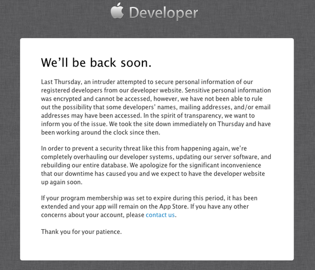 Apple reveals the news about the hacking of its developer site - Apple developer site hacked, sensitive data was encrypted