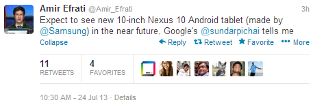 Tweet from reporter Efrati outs the upcoming next-gen Google Nexus 10 - Is a new Google Nexus 10 on the way?
