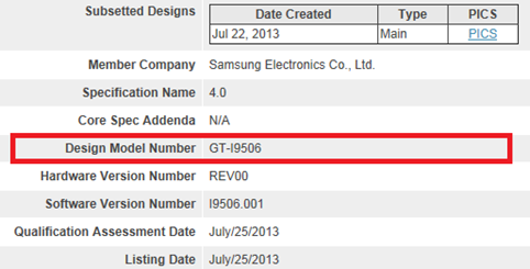 Samsung Galaxy S4 with Snapdragon 800 clears Bluetooth certification