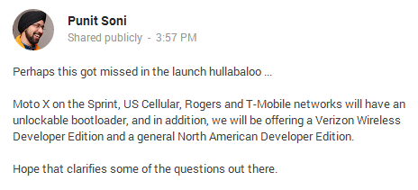 Motorola's Soni explains the bootloader situation on the Moto X - Most U.S. carriers will offer Motorola Moto X with unlockable bootloader
