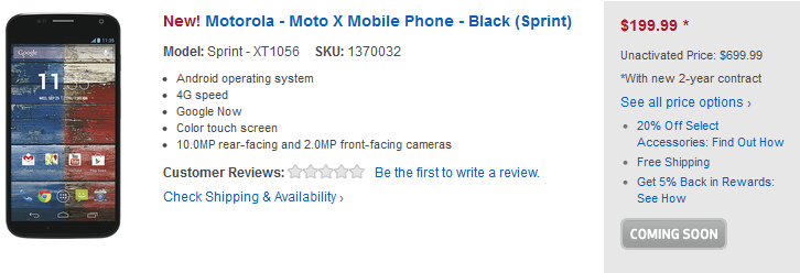 Pre-order the Motorola Moto X from Best Buy - Best Buy starts accepting pre-orders for Verizon, AT&T and Sprint branded Motorola Moto X