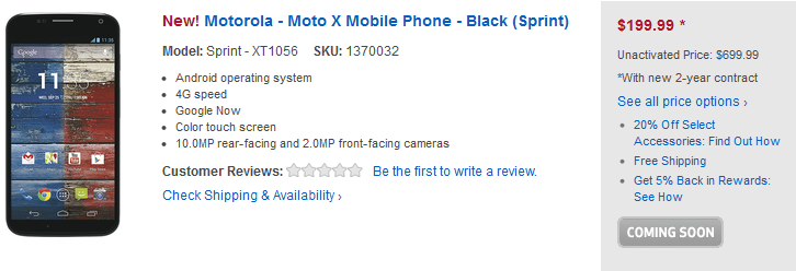 Pre-order the Motorola Moto X from Best Buy - Best Buy starts accepting pre-orders for Verizon, AT&amp;T and Sprint branded Motorola Moto X