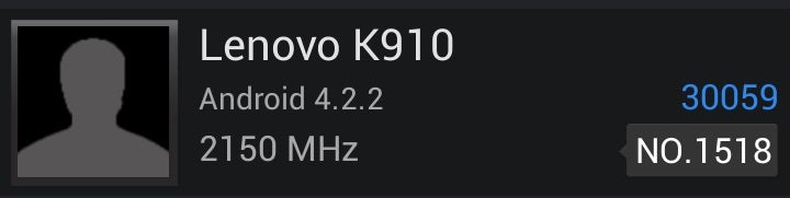 Lenovo K910 shows off 30,000-plus Antutu score, Snapdragon 800 CPU