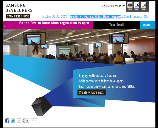 Samsung&#039;s inaugural Developers Conference is coming in October - Registration for the inaugural Samsung Developer Conference starts August 16th at 9am