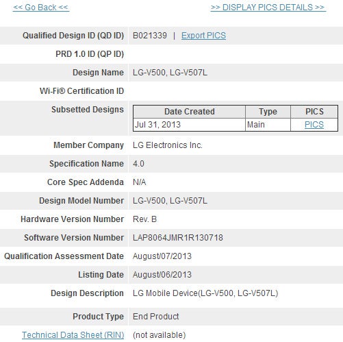 LG-V500 may be a new Android tablet by LG - Possible LG tablet may be nearer, clears Bluetooth certification