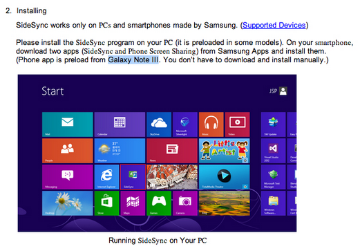 Documentation for Samsung SideSync mentions the Samsung Galaxy Note III - Samsung Galaxy Note III listed in documentation for Samsung&#039;s SideSync app