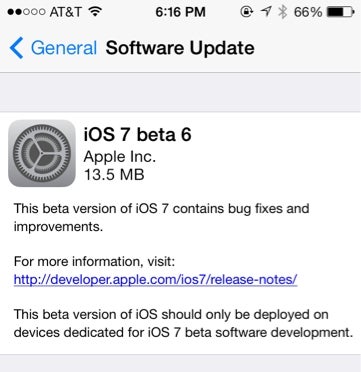 Apple released iOS 7 beta 6on Thursday - Apple iOS 7 beta 6 released to repair iTunes bug