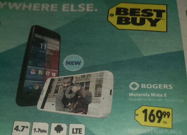 In Canada, Best Buy Mobile is accepting pre-orders on the Motorola Moto X for $169.99 on contract - Best Buy Mobile to sell Rogers' Motorola Moto X for just $169.99 on contract