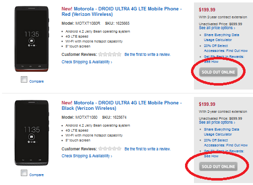 The Motorola DROID ULTRA sells out online at Best Buy - Verizon's Motorola DROID Ultra sells out on Best Buy's website