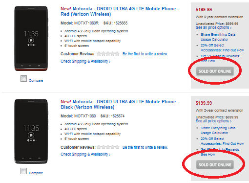 The Motorola DROID ULTRA sells out online at Best Buy - Verizon&#039;s Motorola DROID Ultra sells out on Best Buy&#039;s website