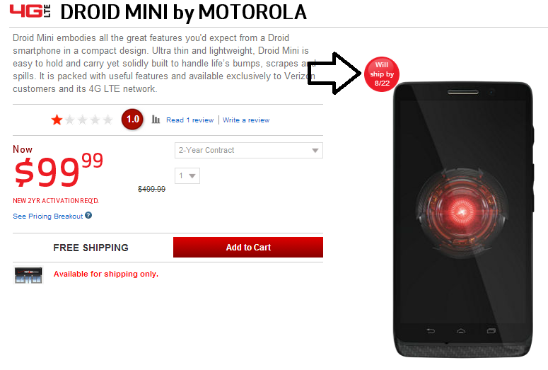 The Motorola DROID Mini will now ship on Thursday - Verizon moves up shipping date of Motorola DROID Mini to Thursday