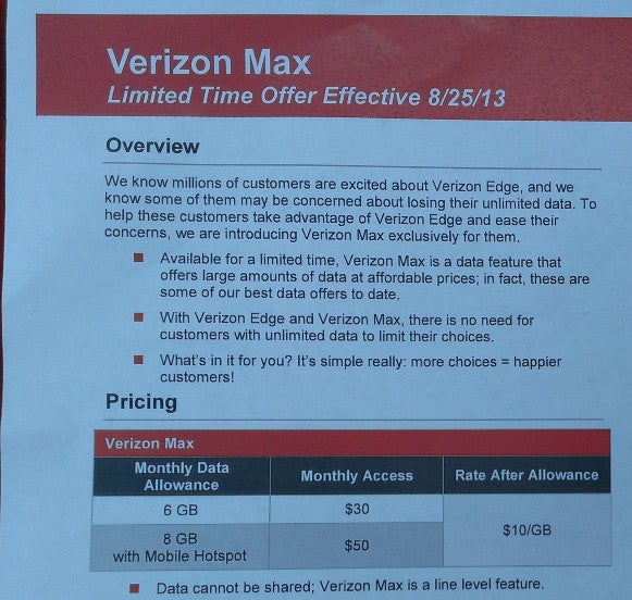 Verizon Max plan to offer 6GB for $30 to wean unlimited data users onto a tiered plan