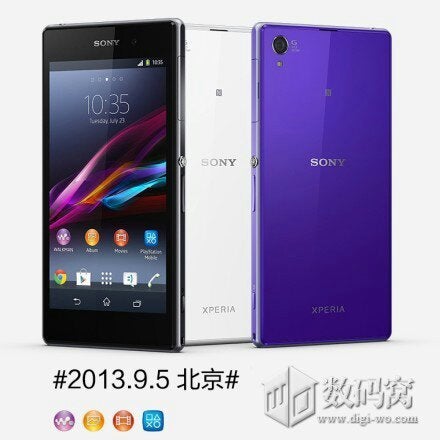 Press image of the Sony Xperia Z1 - Sony Xperia Z1 press image shows black, white and purple versions