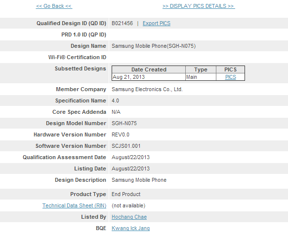 The Samsung Galaxy Note III gets its Bluetooth certification - Samsung Galaxy Note III gets its Bluetooth certification