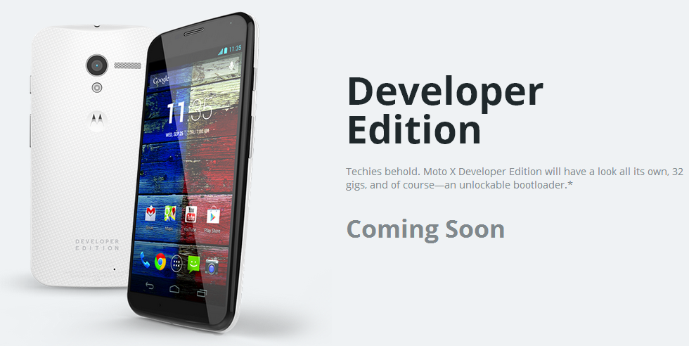 The Motorola Moto X Developer Edition is coming soon - Motorola's own website outs the 32GB Motorola Moto X Developer Edition