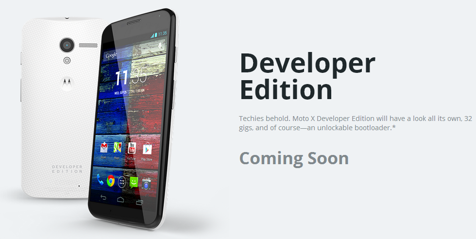 The Motorola Moto X Developer Edition is coming soon - Motorola&#039;s own website outs the 32GB Motorola Moto X Developer Edition