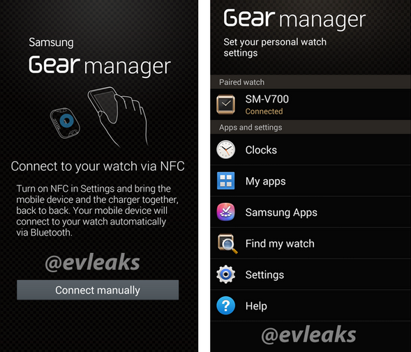 Screenshot from the Gear Manager app - Samsung Galaxy Gear control app leaks, confirms support for NFC
