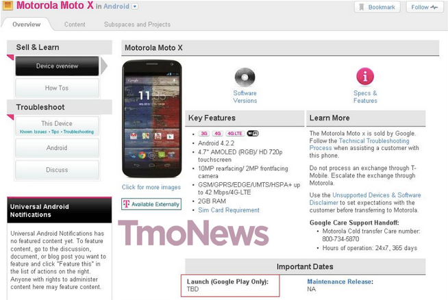 T-Mobile screenshot shows that the carrier&#039;s version of the Moto X will launch on the Google Play Store - T-Mobile&#039;s Motorola Moto X coming to Google Play Store?