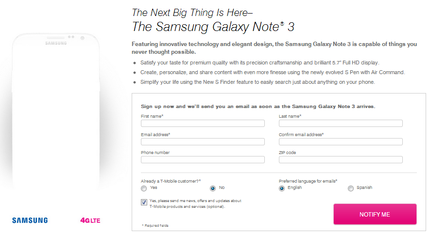 Pre-register for the Samsung Galaxy Note 3 on T-Mobile - Samsung Galaxy Note 3 and companion watch coming to T-Mobile on October 2nd