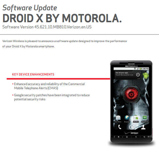 Security update is coming to the ancient Motorola DROID X - Motorola DROID X gets security update (and no, we don&#039;t mean the Motorola Moto X)