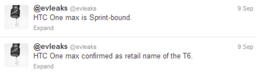 Tweet from evleaks confirms HTC One Max name and Sprint as a destination - HTC One Max name confirmed; phablet heading to Sprint