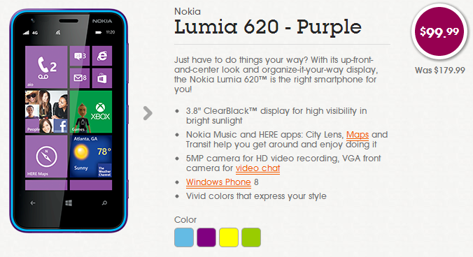 The Nokia Lumia 620 is now $99.99 from Aio - Aio is offering the Nokia Lumia 620 for $99.99
