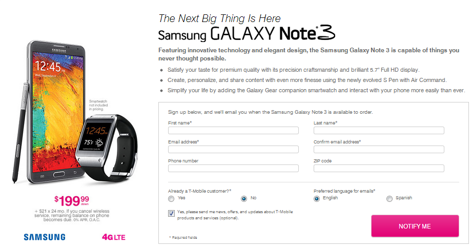 The Samsung Galaxy Note 3 can be pre-ordered from T-Mobile starting Wednesday, September 18th - T-Mobile to take pre-orders for Samsung Galaxy Note 3 starting September18th