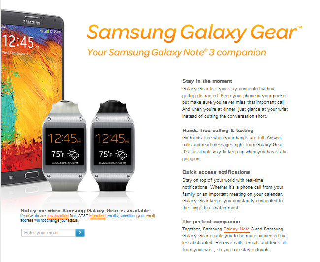 Pre-order the Samsung Galaxy Gear watch on Tuesday from AT&amp;amp;T - AT&amp;T announces pre-order date for Samsung Galaxy Gear smartwatch