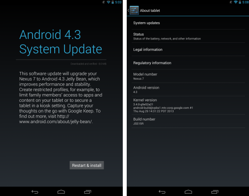 Screenshots from the Nexus 7 (2013) update - Update to Google Nexus 7 (2013) keeps your sister away from your games