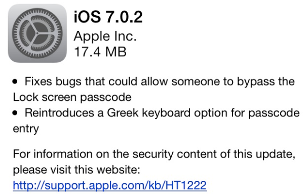 Apple is sending out iOS 7.0.2 on Thursday, to repair some security bugs - Apple releases iOS 7.0.2 to fix lockscreen security bug