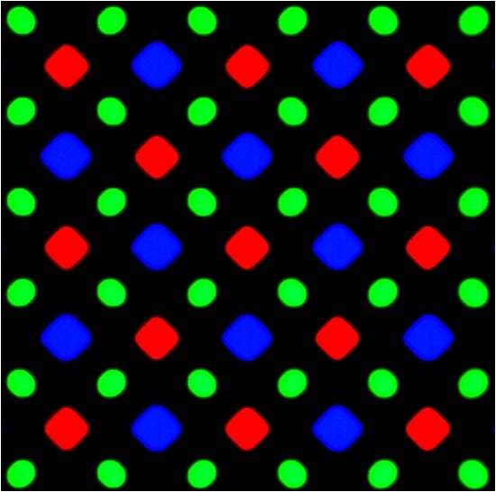 Diamond pixel arrangement on the Note 3 - Samsung Galaxy Note 3 display ranks on par with the best, AMOLED hugely improved