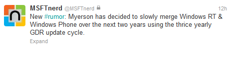 Tweet from alleged Microsoft insider claims a merger between Windows RT and Windows Phone is coming - Windows Phone and Windows RT to merge?