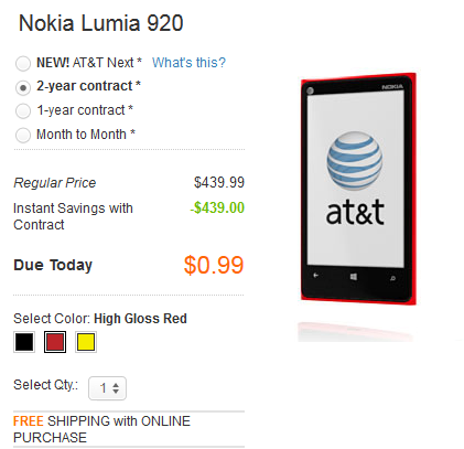 Nokia Lumia 920 is now 99 cents on contract at AT&amp;amp;T - Nokia Lumia 920 drops to 99 cents at AT&amp;T with a two-year pact