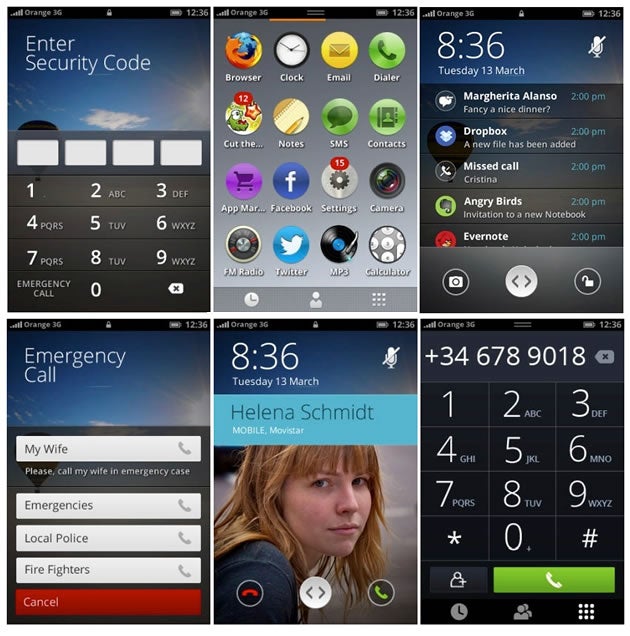 Montage of screenshots for the first version of Firefox OS - Next phase of Firefox OS launch begins with new phones on the way