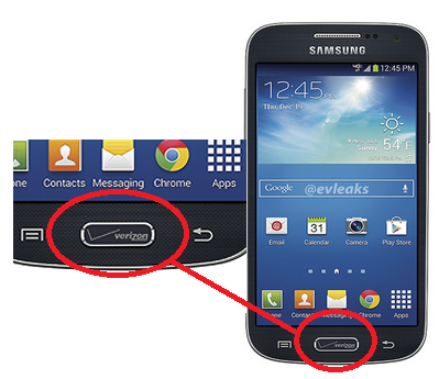 Verizon prints its logo on the Samsung Galaxy S4 mini home button - Verizon takes over the home button on its version of the Samsung Galaxy S4 mini